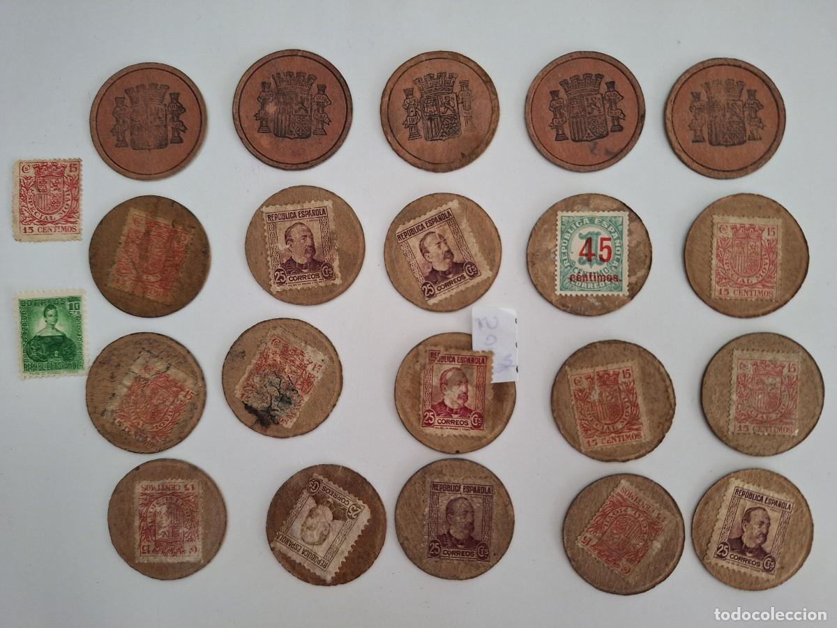 Monedas locales: LOTE 20 DISCOS PAPEL MONEDA SELLO REPUBLICA ESPA&Ntilde;OLA IMPRESO ESCUDO REPUBLICA MUY ANTIGUOS RV