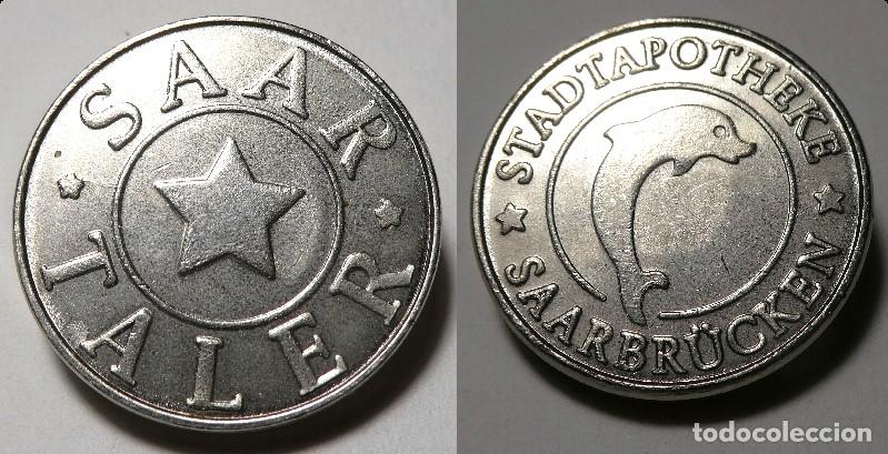 Monedas locales: Ficha comercial Stadt Apotheke Saarbr&uuml;cken, farmacia alemana en la ciudad de Saarbr&uuml;cken