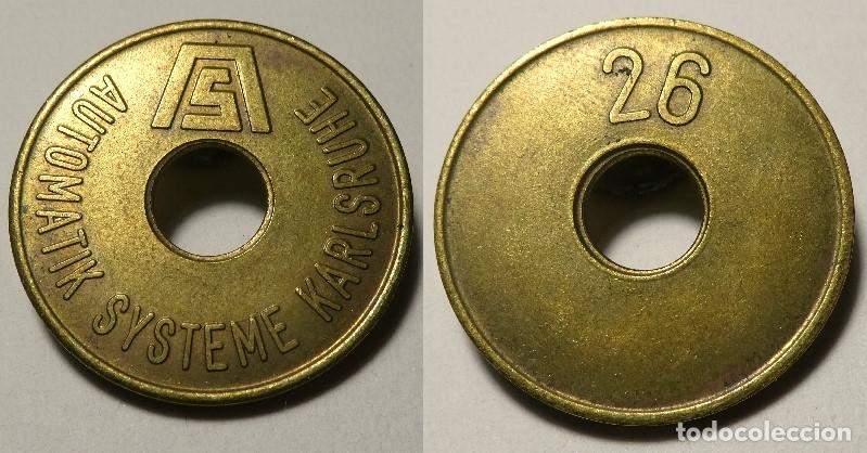 Monedas locales: Ficha de estacionamiento de Alemania, de la empresa Automatik Systeme Karlsruhe.