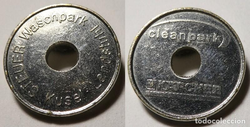 Monedas locales: Ficha de lavado de autos de la marca K&auml;rcher,para el &rdquo;Clean Park&rdquo; en Kusel, Alemania.