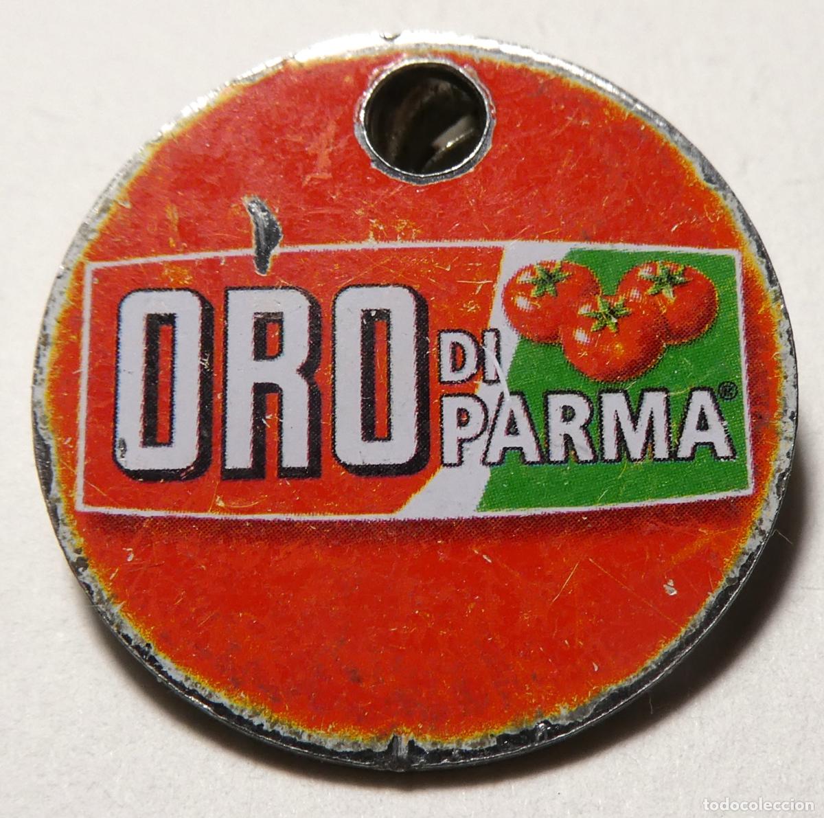 Monedas locales: Ficha de de carrito de compra, promocional de productos de tomate ORO di Parma.