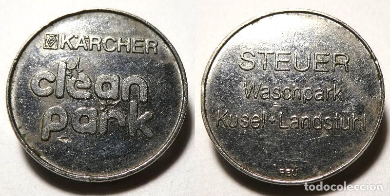 Monedas locales: Ficha de autolavado de la marca K&auml;rcher en la cadena &rdquo;Clean Park&rdquo;.