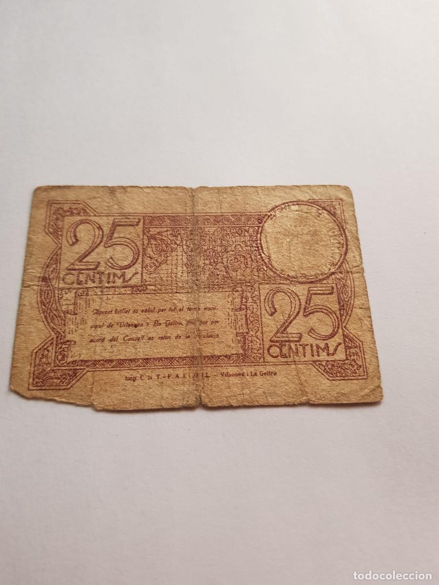 Monedas locales: VILANOVA I LA GELTRU- 25 CENTIMOS- MAYO DE 1937 - Foto 2