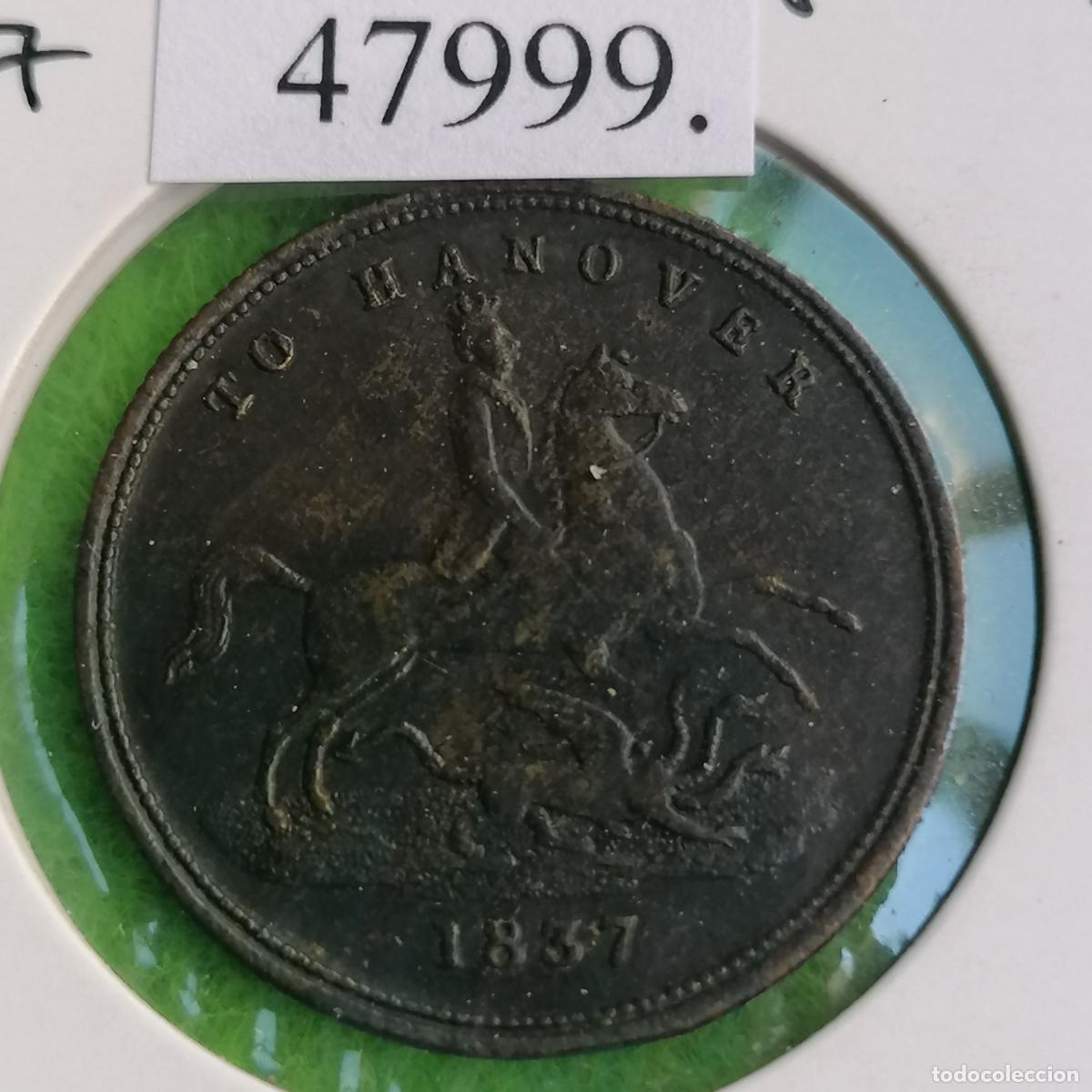 Monedas locales: UK, 1 farthing 1837, Hannover, Gran Breta&ntilde;a, Inglaterra, ficha, token, jeton