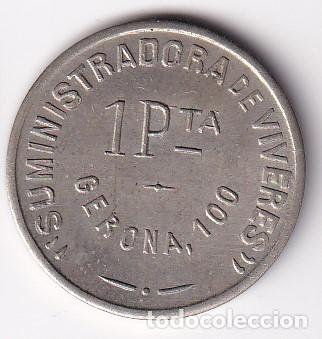 Monnaies locales: FICHA DE 1 PESETA SUMINISTRADORA DE VIVERES PARA FUNCIONARIOS DE GERONA (MONEDA-COIN)