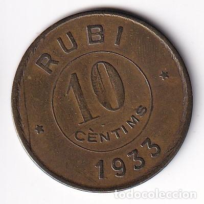Monedas locales: FICHA DE 10 CENTIMOS DE LA COOPERATIVA OBRERA LA RUBINENCA A&Ntilde;O 1933 - RUBI (MONEDA-COIN)