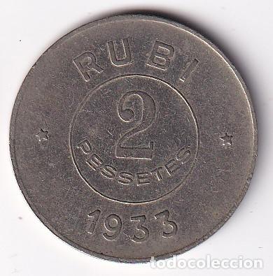 Monedas locales: FICHA DE 2 PESETAS DE LA COOPERATIVA OBRERA LA RUBINENCA A&Ntilde;O 1933 - RUBI (MONEDA-COIN)
