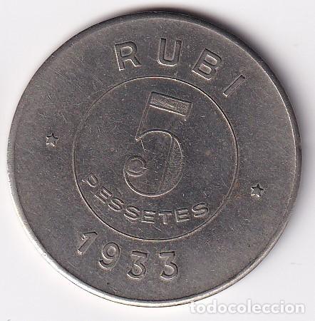 Monedas locales: FICHA DE 5 PESETAS DE LA COOPERATIVA OBRERA LA RUBINENCA A&Ntilde;O 1933 - RUBI (MONEDA-COIN)