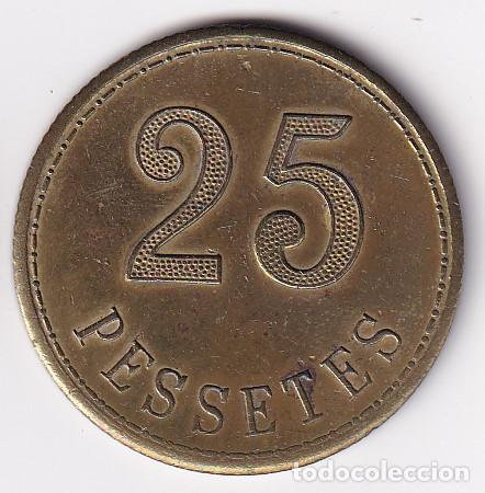 Monedas locales: FICHA DE 25 PESETAS DE LA COOPERATIVA OBRERA LA RUBINENCA A&Ntilde;O 1933 - RUBI (MUY RARA) (MONEDA-COIN)