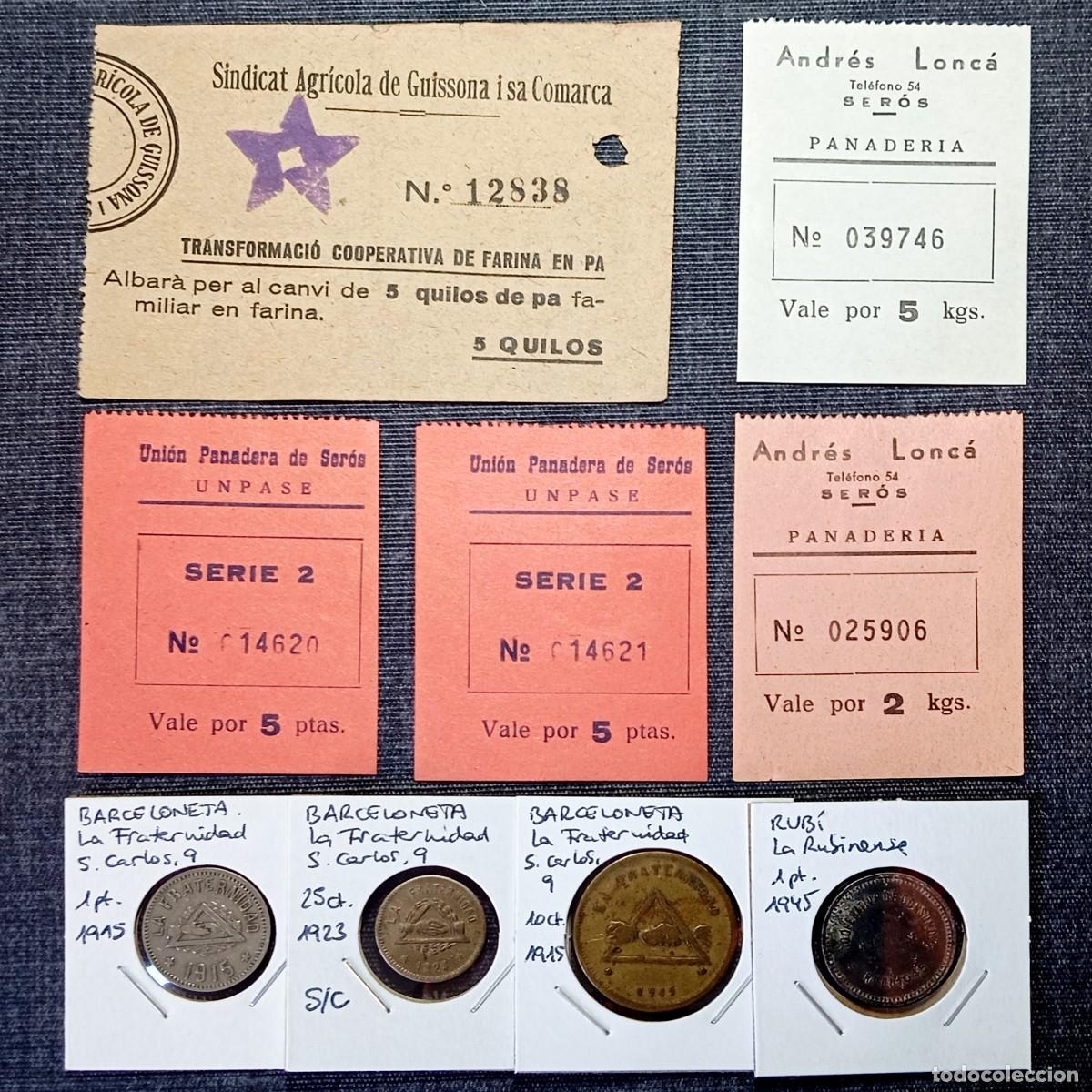 Monedas locales: ⚜️ C001. Lote Fichas Cooperativas Barceloneta Rubi Vales Pan de Seros Guissona Monedas Coleccionismo