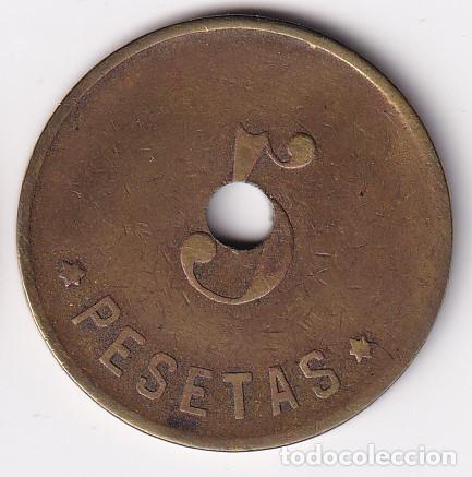 Monedas locales: FICHA DE 5 PESETAS DE LA COOPERATIVA PANADERIA MUTUA DE VICH CON TALADRO (VIC) (MONEDA-COIN)