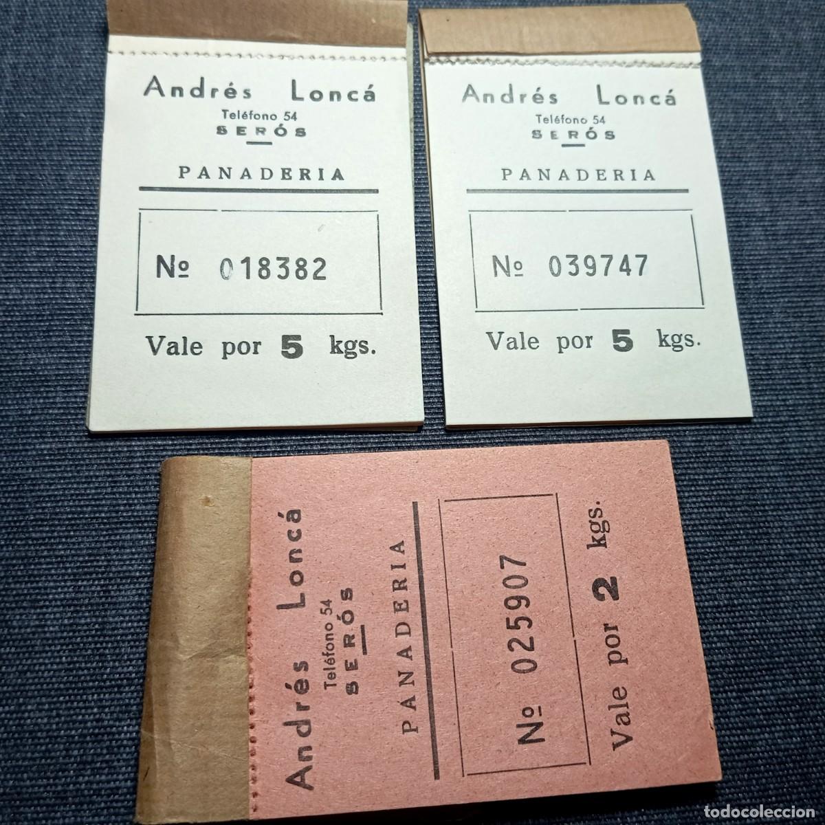 Monedas locales: ⚜️ C001. Lote 3 Talonarios Con 77 Vales Antiguos Panaderia Andres Lonca Seros Lleida Notafilia Local