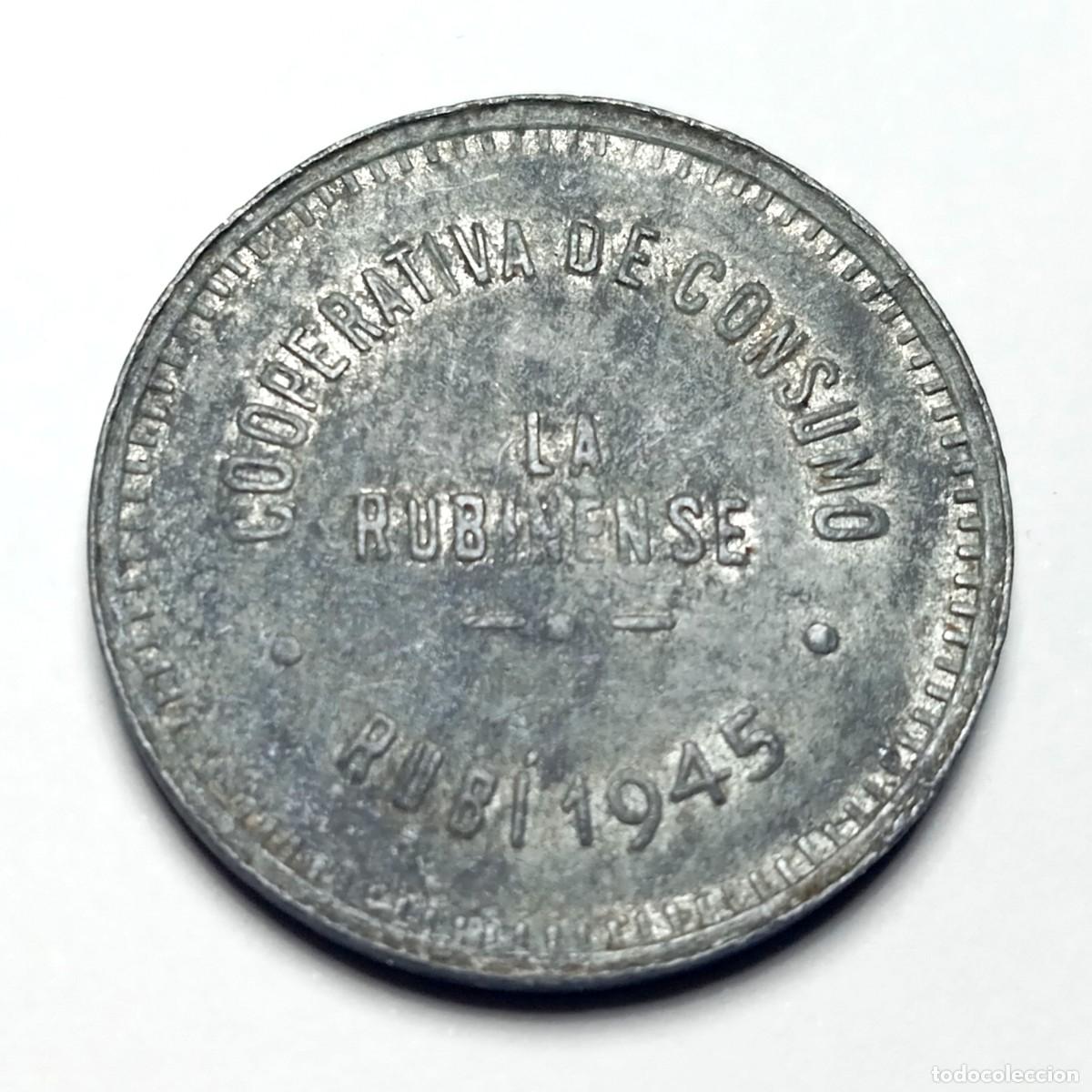 Monete locali: ⚜️ BAU2 1. Ficha Moneda 1 Peseta 1945 Rubi Cooperativa La Rubinense No Coincidente UNC-