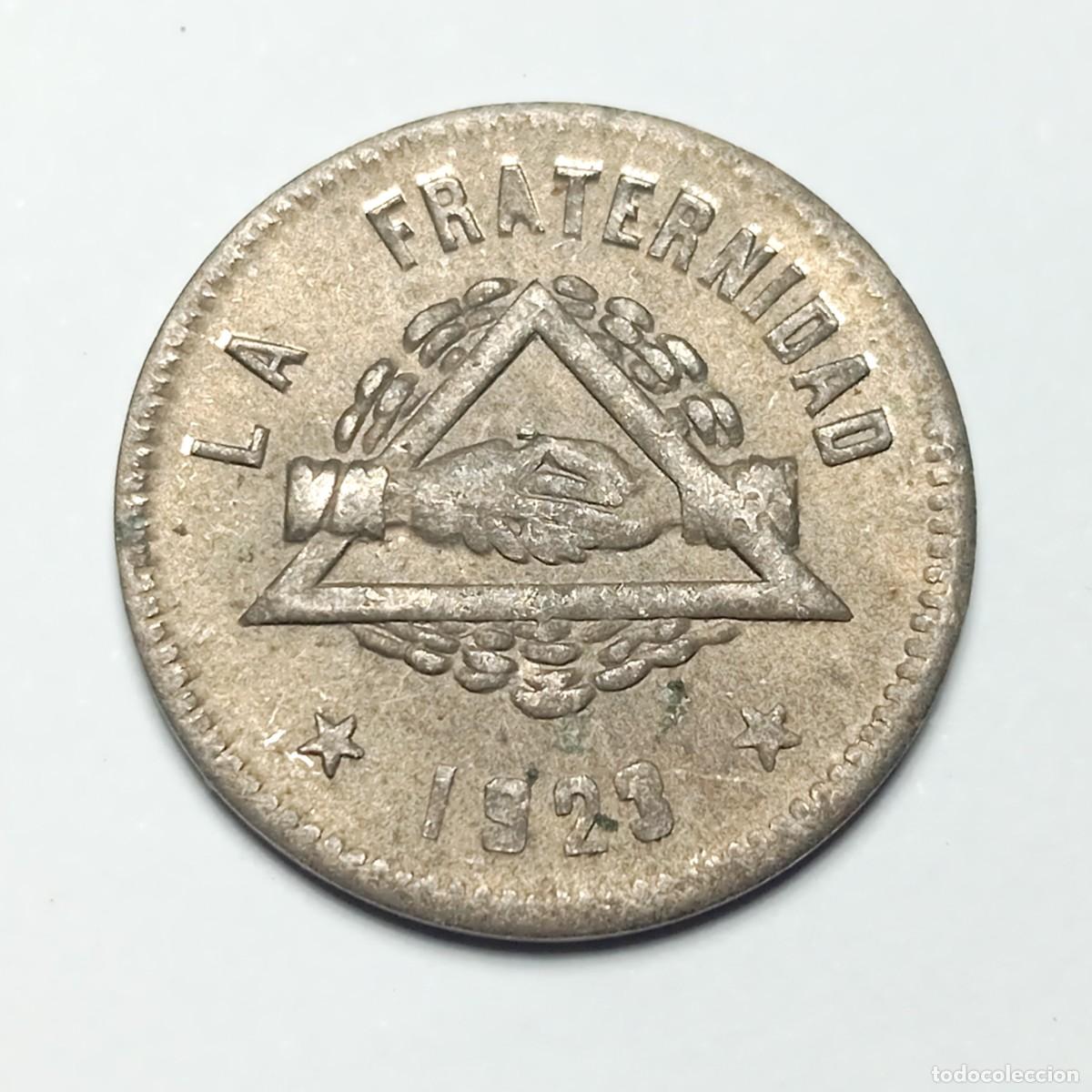 Monedas locales: ⚜️ # BAU2 7. Moneda Ficha Cooperativa La Fraternidad Barceloneta 25 Centimos 1923 Coincidente UNC-