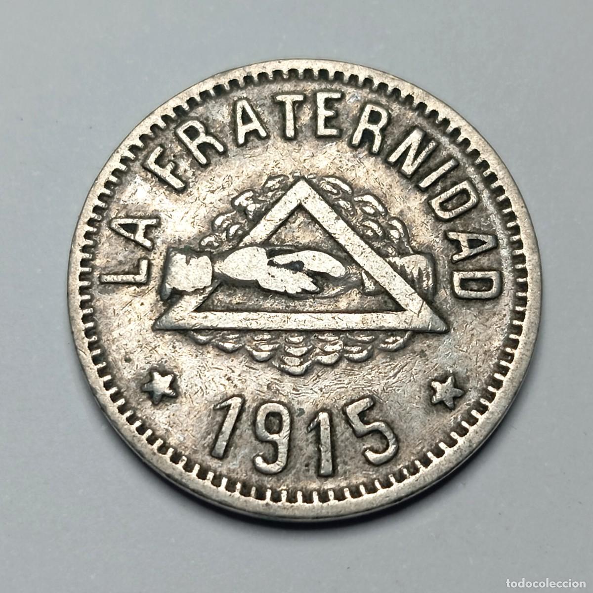 Monedas locales: ⚜️ # BAU3 2. Moneda Ficha 1 Peseta 1915 Cooperativa La Fraternidad Barceloneta Coincidente