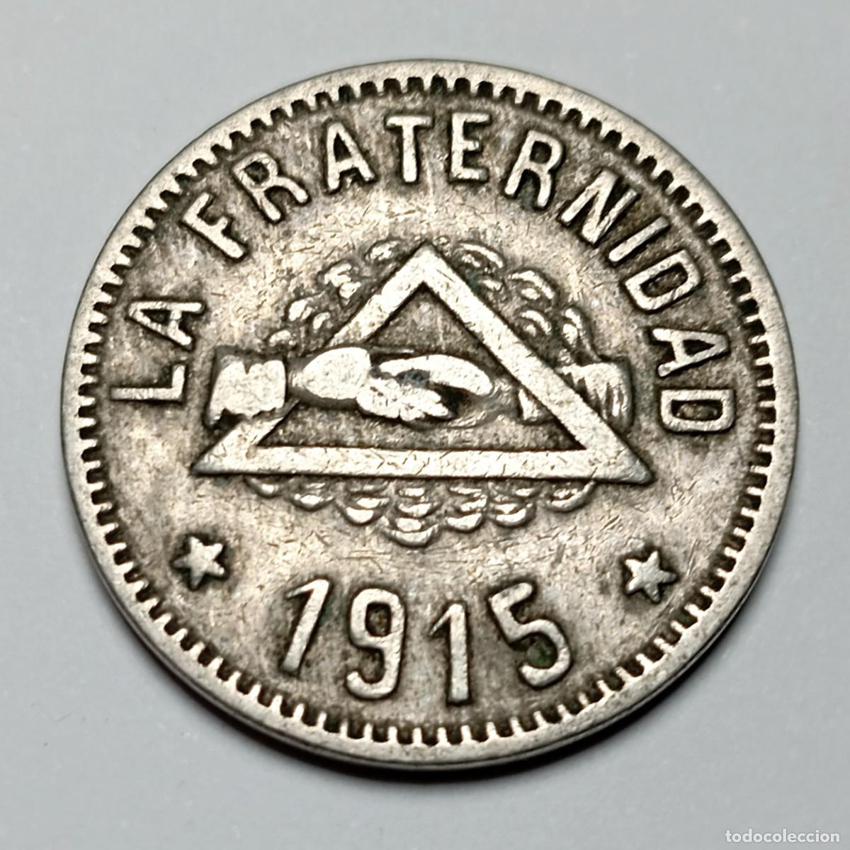 Monedas locales: ⚜️ # BAU3 2. Moneda Ficha 1 Peseta 1915 Cooperativa La Fraternidad Barceloneta Coincidente