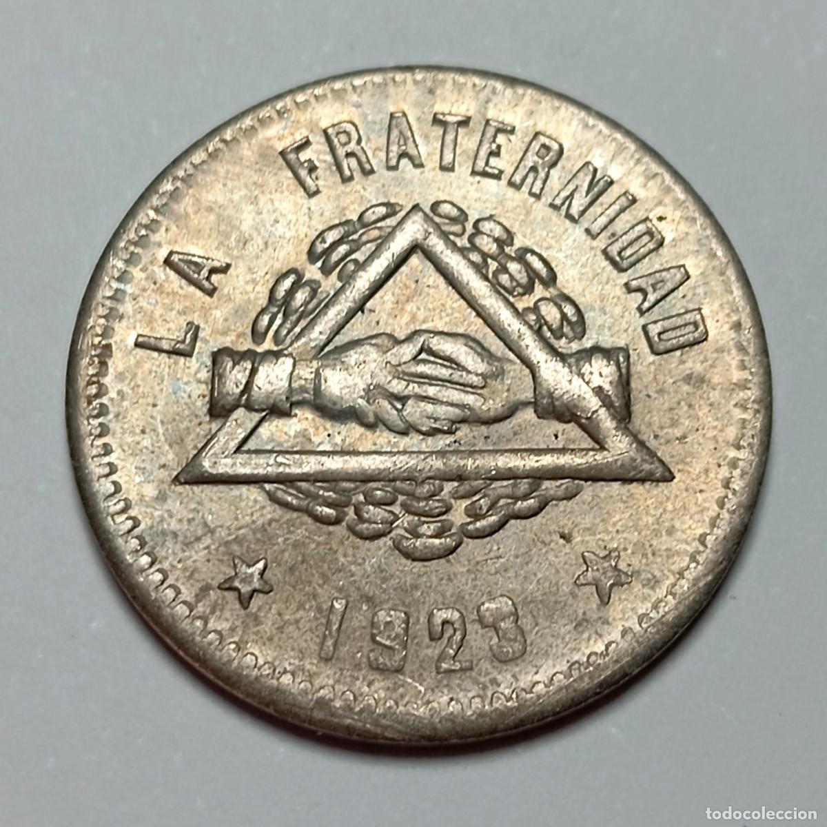 Monedas locales: ⚜️ # BAU2 6. Ficha Moneda 25 Centimos 1923 Barceloneta Cooperativa La Fraternidad Coincidente UNC