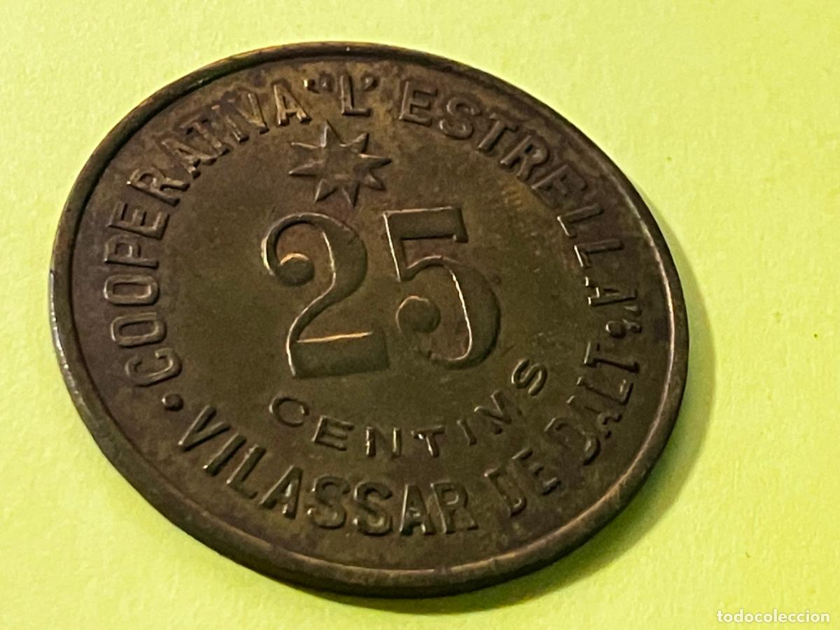 Monedas locales: Ficha Cooperativa L'Estrella Vilassar de Dalt - 25 c&egrave;ntims - Pieza muy rara