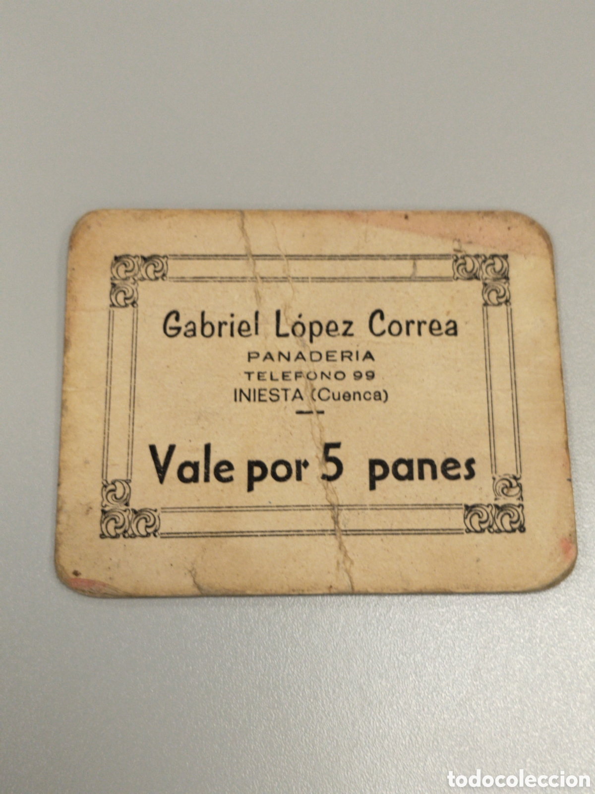 Monedas locales: Vale de pan post guerra civil Iniesta (cuenca). 5 panes vales locales.racionamiento.cartilla.auxili