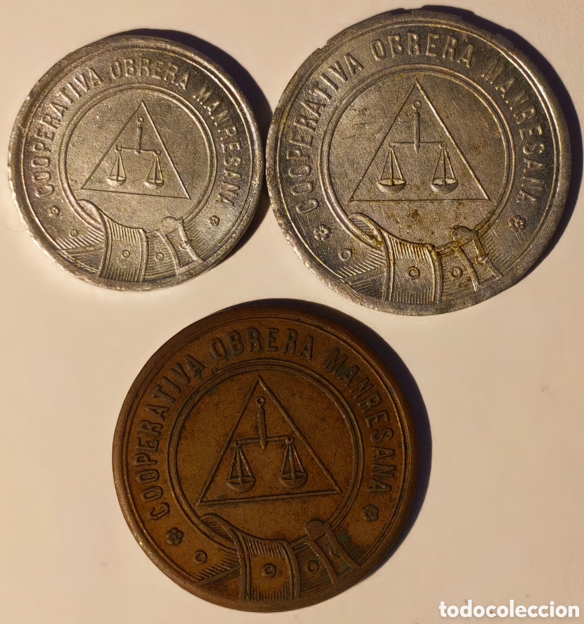 Monedas locales: AL3153-5 - Cooperativa Obrera Manresana - 5 y 10 c&eacute;ntimos, 1 peseta