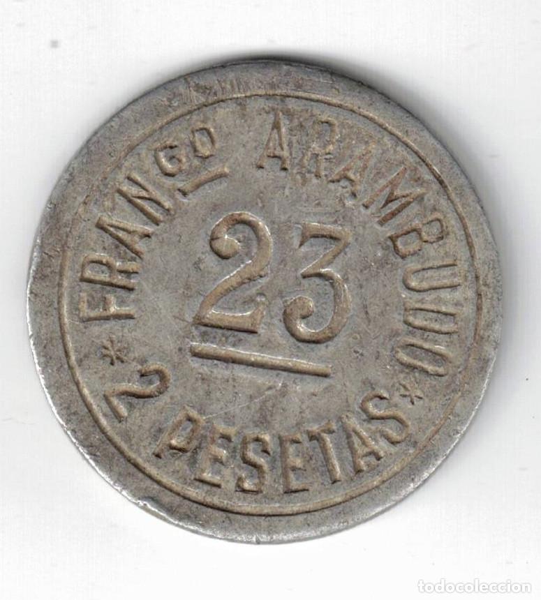 Monedas locales: FICHA TOKEN COOPERATIVA FRANCISCO ARAMBURO 2 PESETAS N&ordm; 23