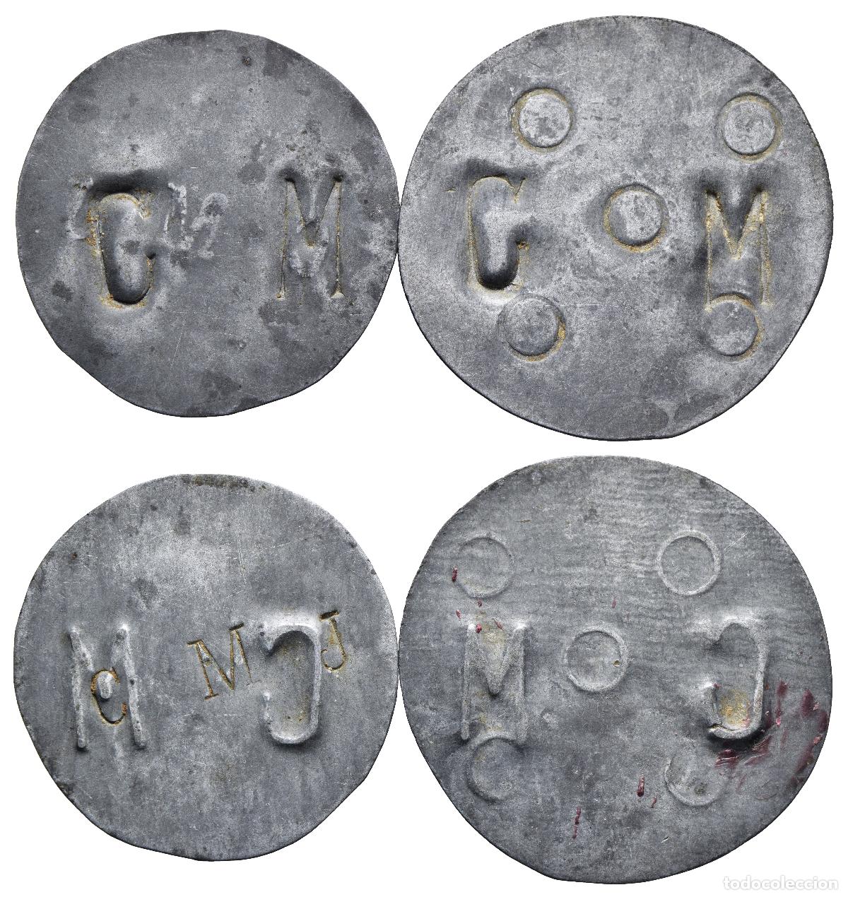 Monedas locales: *** RARA SERIE DE FICHAS DE 1 Y 5 FANEGA DE LA FINCA NAVATERRINE (OSUNA, SEVILLA) ZINC ***