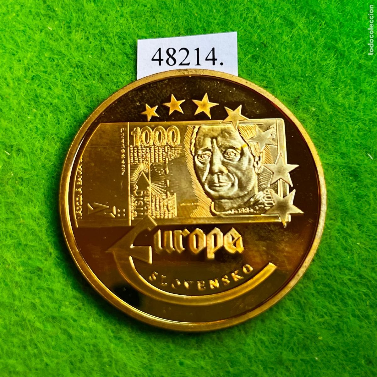 Monedas locales: Medalla Europa 2003 billete Eslovaquia, token, jet&oacute;n