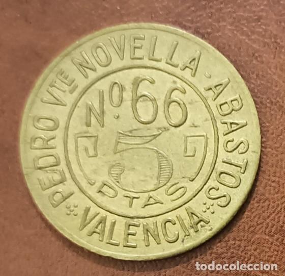 Monedas locales: VALENCIA. ABASTOS. PEDRO NOVELLA. 5 PESETAS.
