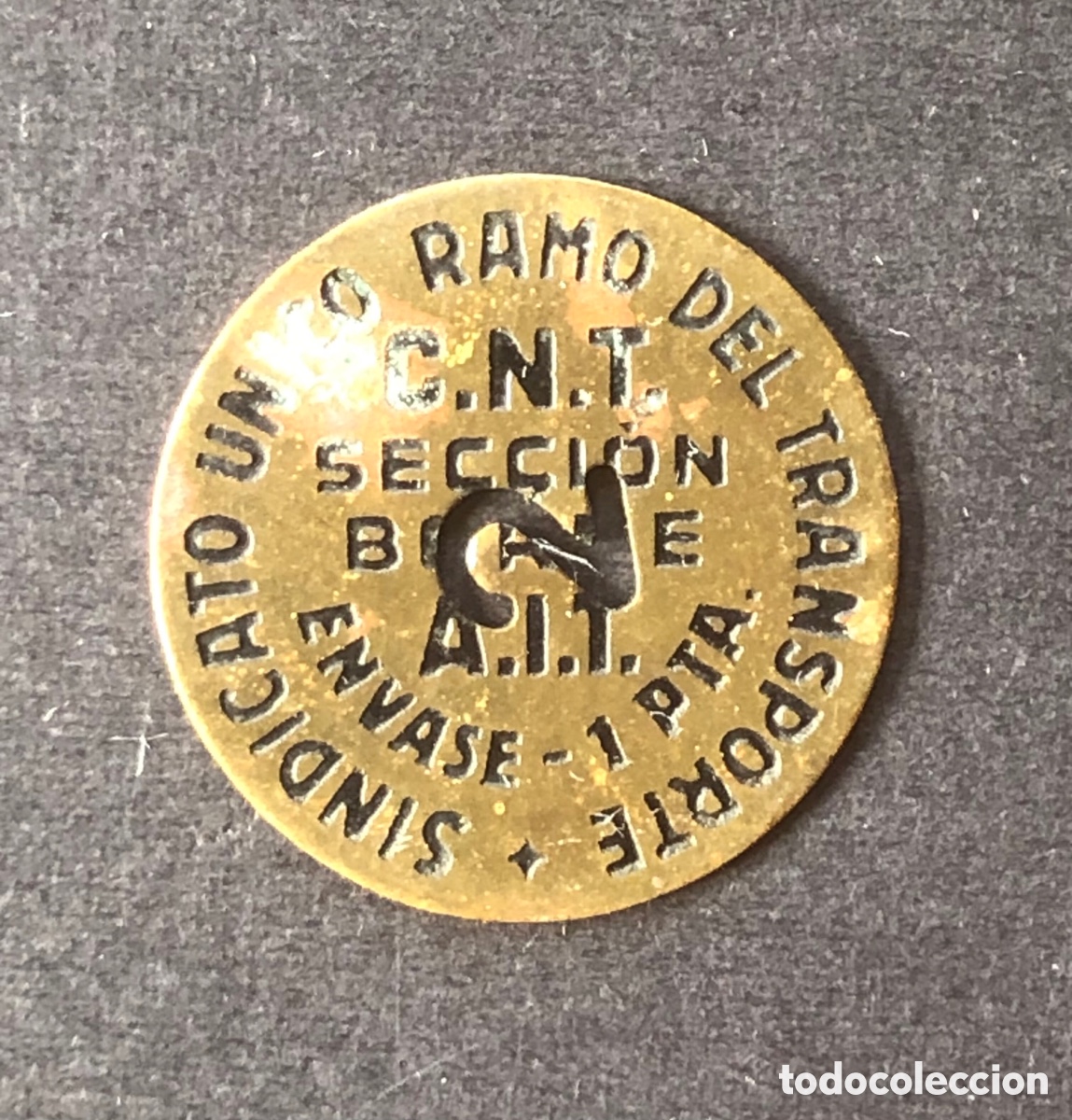 Monedas locales: CNT - AIT - SINDICATO DEL TRANSPORTE - SECCION BORNE - 1 PTA MODIFICADA A 2 PTAS -