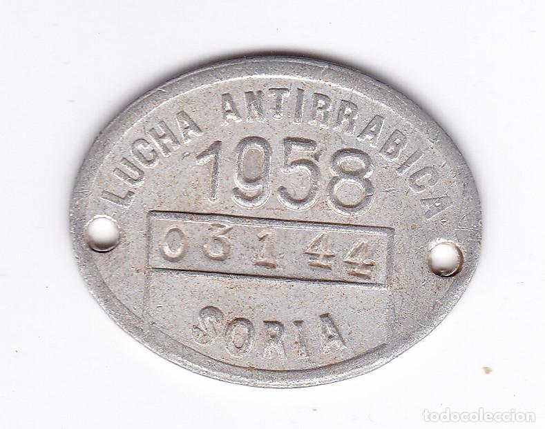 Monedas locales: Lucha Antirr&aacute;bica. A&ntilde;o 1958. Soria. Antigua placa, moneda, ficha local o comercial.