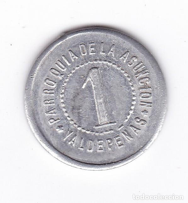 Local Coins: Parroquia de la Asunci&oacute;n de Valdepe&ntilde;as, Ciudad Real. Antigua ficha de catecismo. Valor 1 punto.