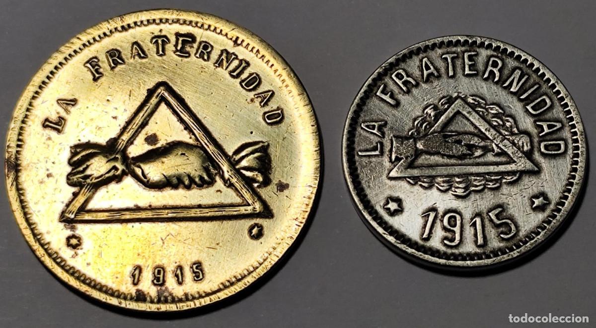 Monedas locales: Espa&ntilde;a &middot; Cooperativa La Fraternidad &middot; Barceloneta &middot; 1915 &middot; 10 C&eacute;ntimos y 1 Peseta - Lote 2524