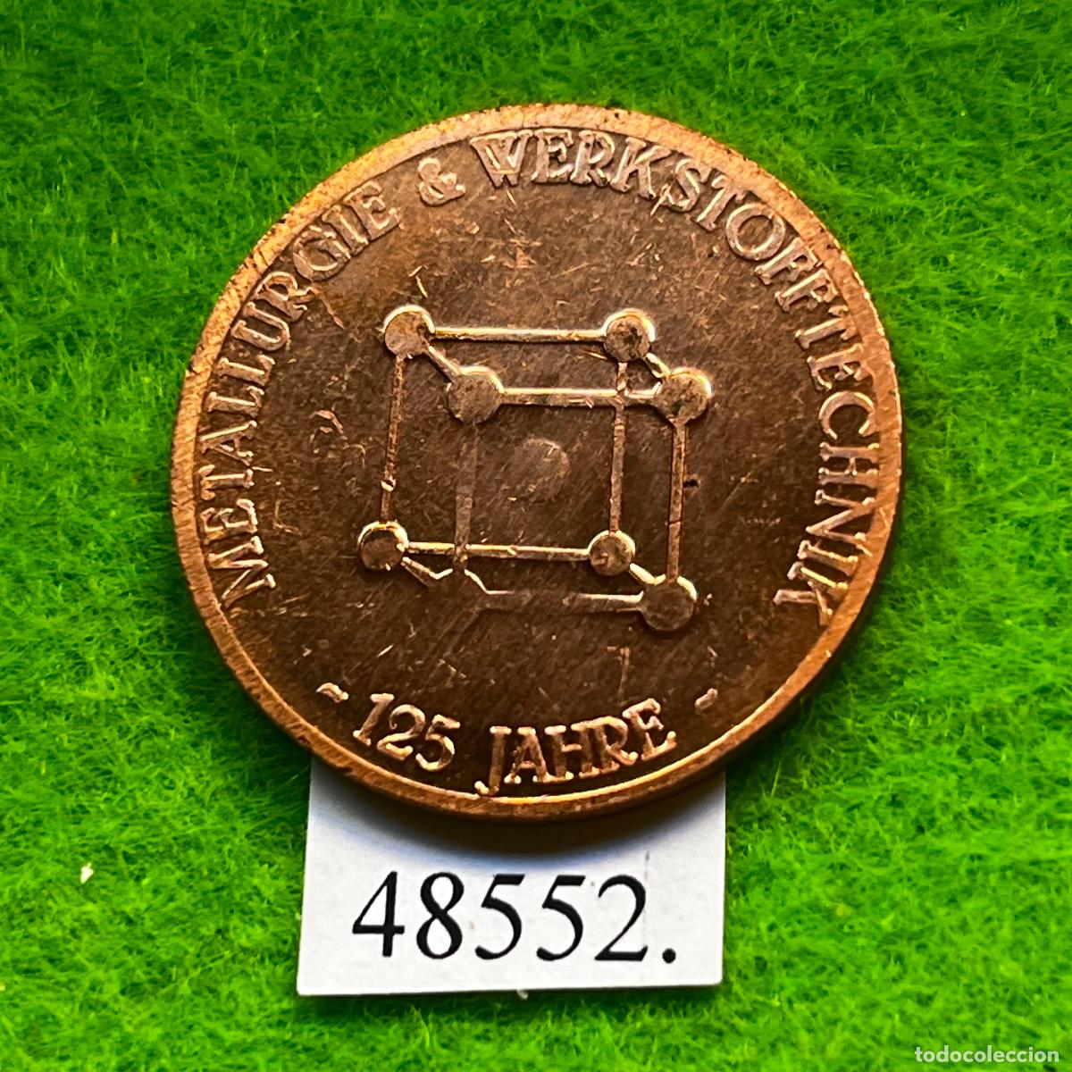 Monedas locales: ficha Alemania RWTH Aachen, METALLURGIE & WERKSTOFFTECHNIK, crisol vertiendo metal, token, jet&oacute;n