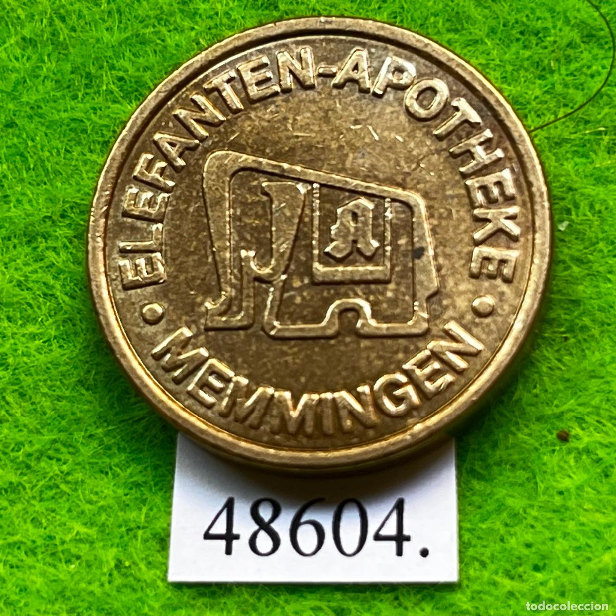 Monedas locales: ficha Alemania, Memmingen, farmacia, Elefanten-Apotheke, token, jet&oacute;n