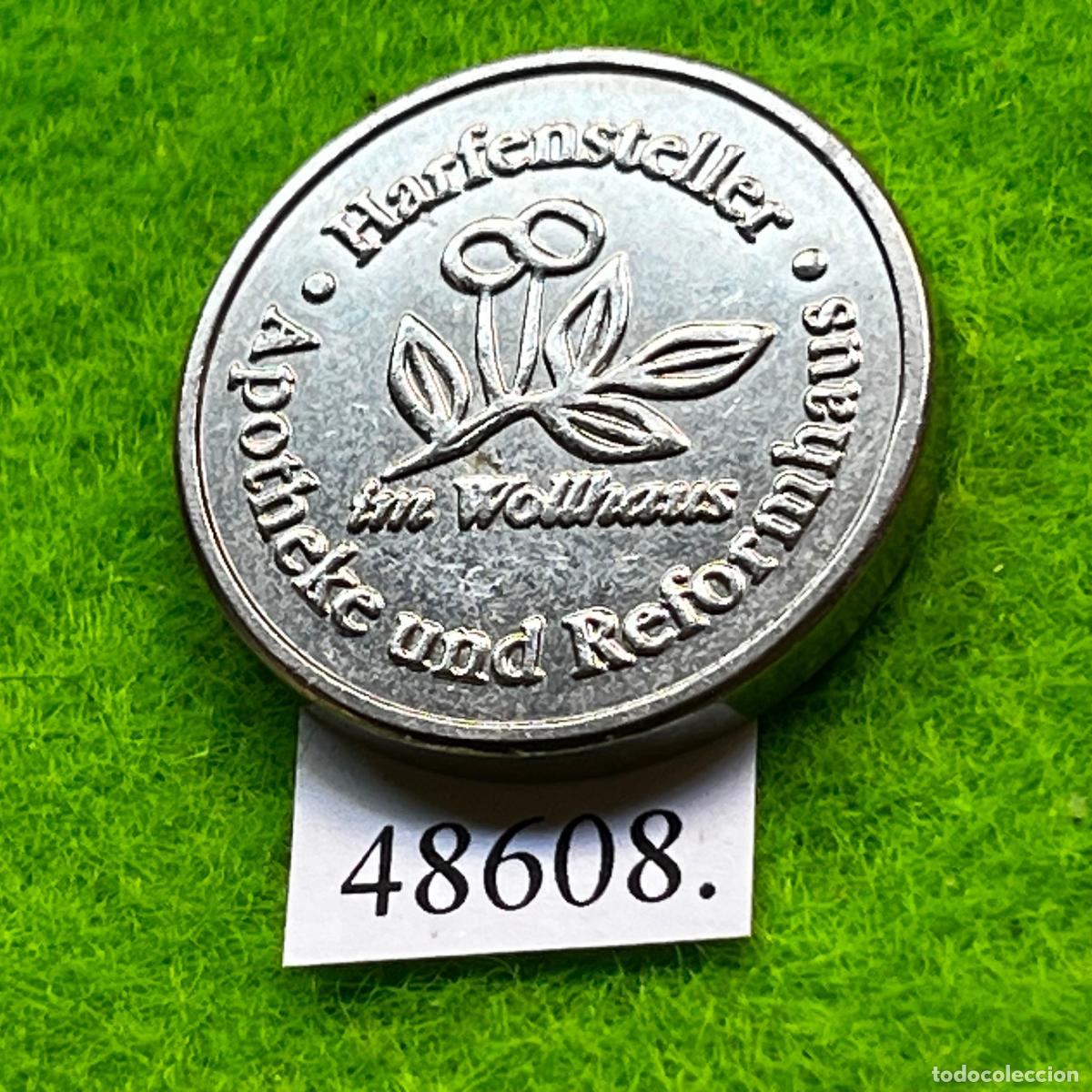 Monedas locales: Ficha Alemania, Heilbronn., Harfensteller Apotheke, farmacia, Token, jet&oacute;n