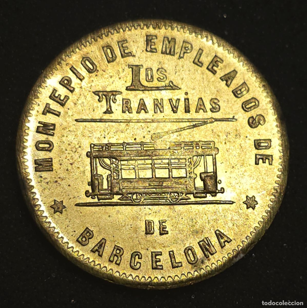 Monedas locales: FICHA LOCAL COOPERATIVA BARCELONA 5 CENTIMOS 1916 MONTEPIO EMPLEADOS DE LOS TRANVIAS