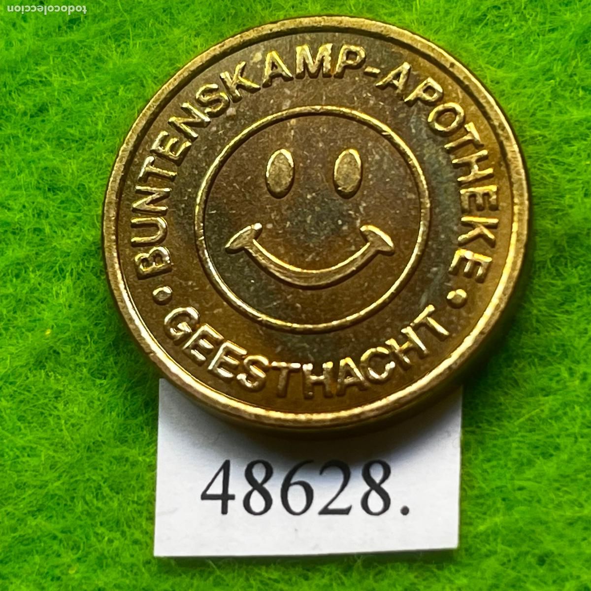 Monedas locales: Ficha Alemania Geesthacht,bfarmacia, Buntenskamp, apotheke, token, jet&oacute;n