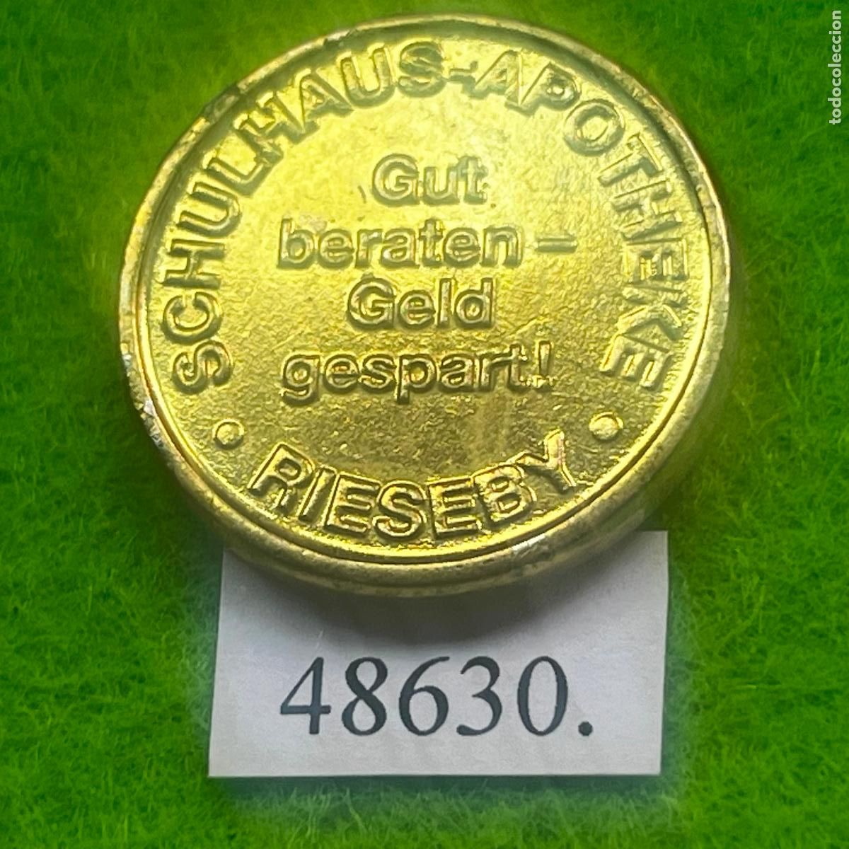 Monedas locales: Ficha Alemania Rieseby, Schulhaus-apotheke, token, jet&oacute;n