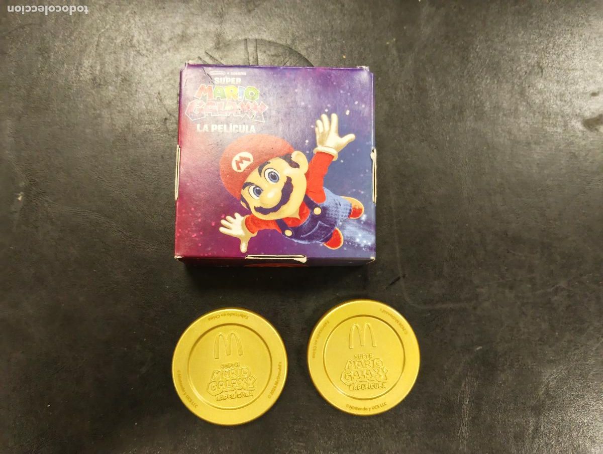 Monedas locales: 2 MONEDAS FICHAS TOKEN SUPER MARIO BROS GALAXY PELICULA - OBSEQUIO MCDONALD&acute;S - CON CAJITA