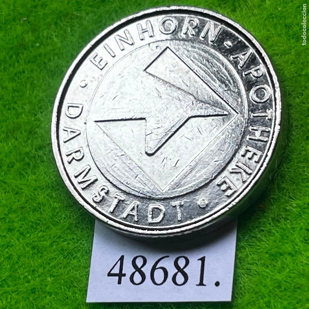 Monedas locales: Ficha Alemania, farmacia EINHORN-APOTHEKE DARMSTADT, oken, jet&oacute;n