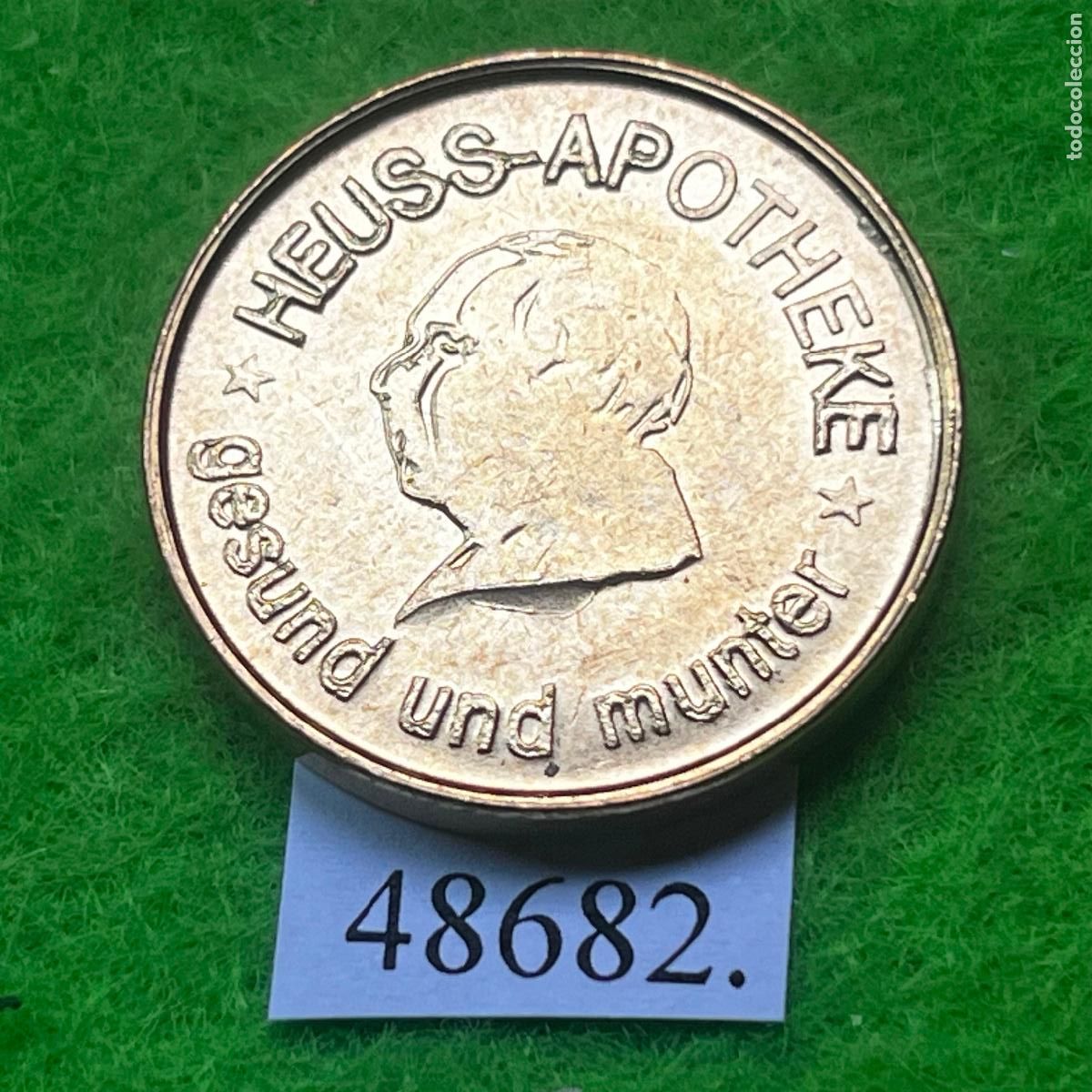 Monedas locales: Ficha Alemania, Brackenheim, Theodor Heus, Apotheke, farmacia, token, jet&oacute;n