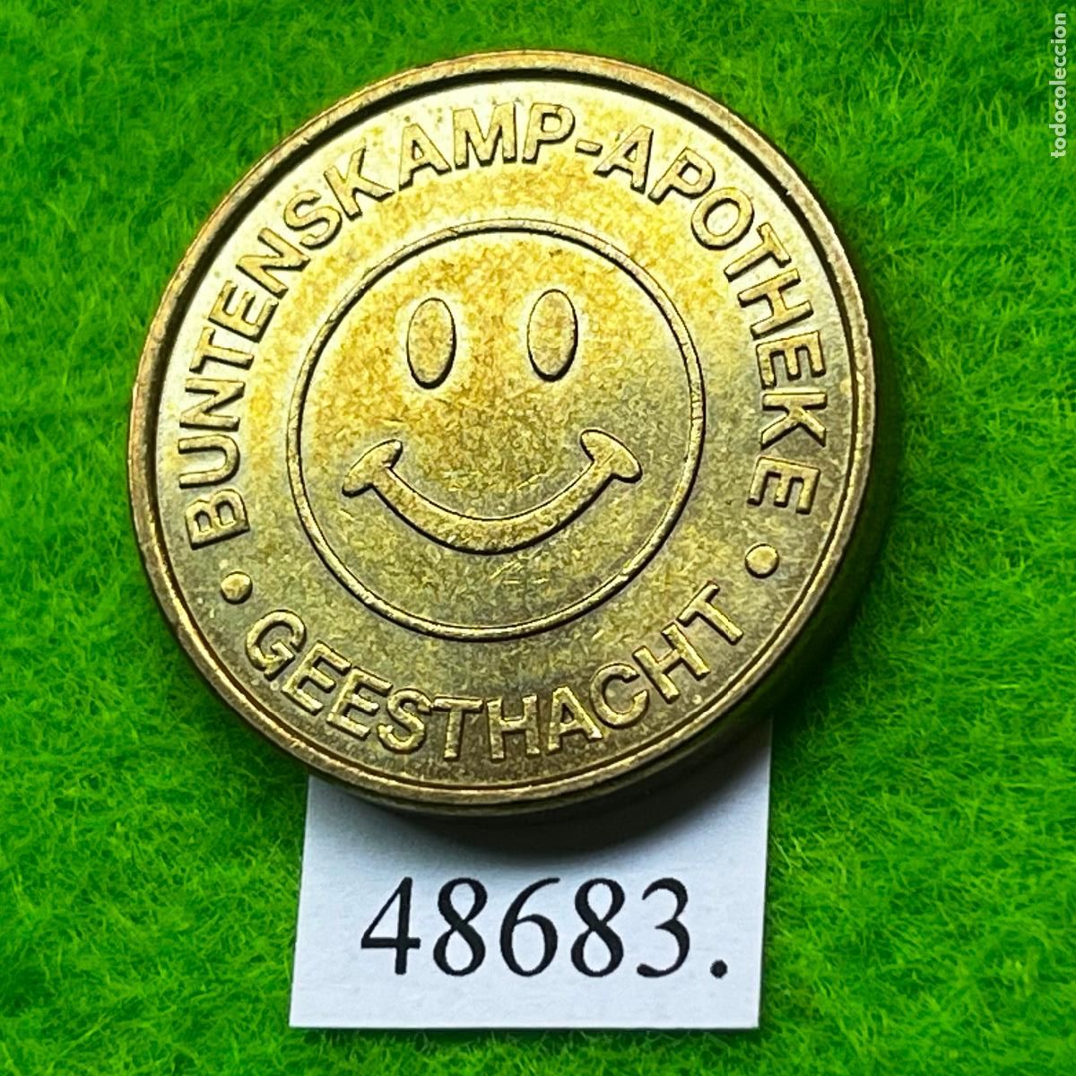 Monedas locales: Ficha Alemania, Geesthacht, Buntenskamp Apotheke, farmacia, token, jet&oacute;n