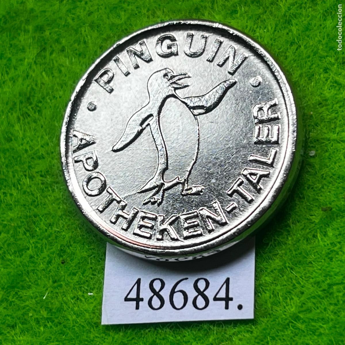 Monedas locales: Ficha Alemania, L&uuml;beck, Pinguin-Apotheke, farmacia, token, jet&oacute;n