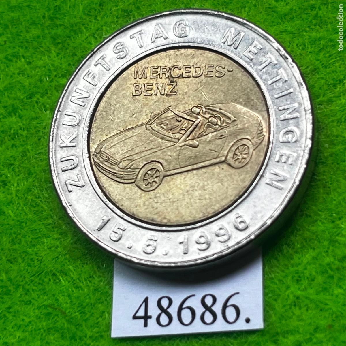 Monedas locales: Ficha Alemania Mettingen, Jornada del Futuro Mercedes-Benz, 15 junio 1996, bimet&aacute;lica, token, jet&oacute;n
