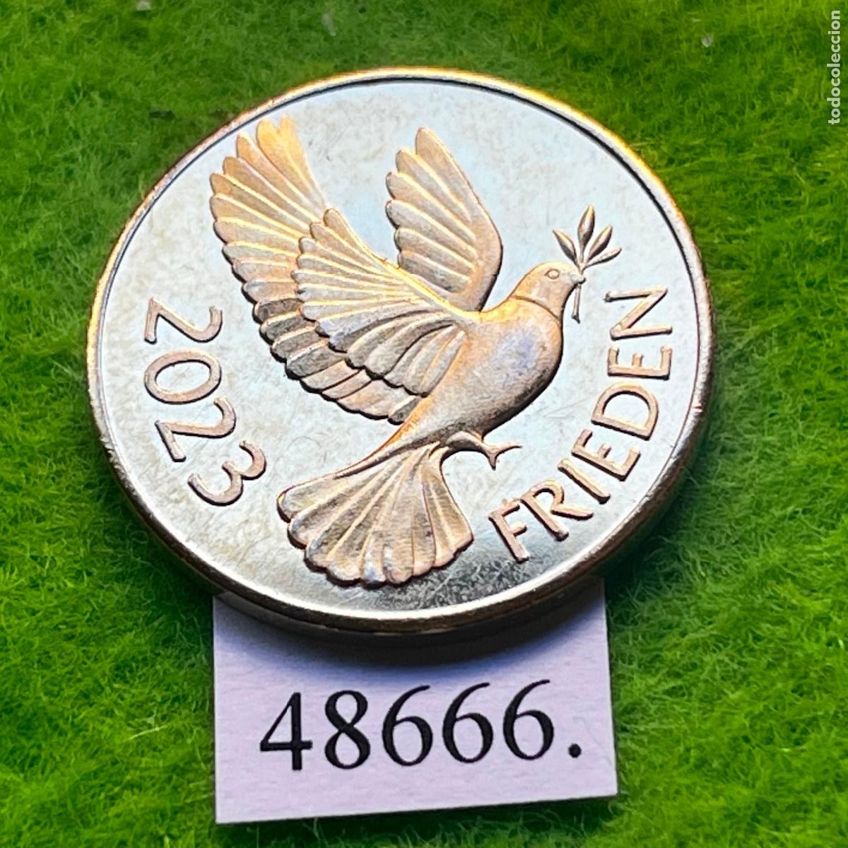 Monedas locales: ficha Alemania, Frieden 2023, paloma paz, Viel Gl&uuml;ck, token, jet&oacute;n