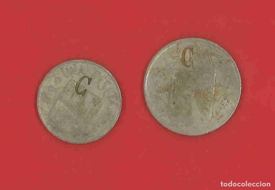 Moedas locais: Dos fichas del casino de Jumilla (Murcia). 1 y 2 pesetas