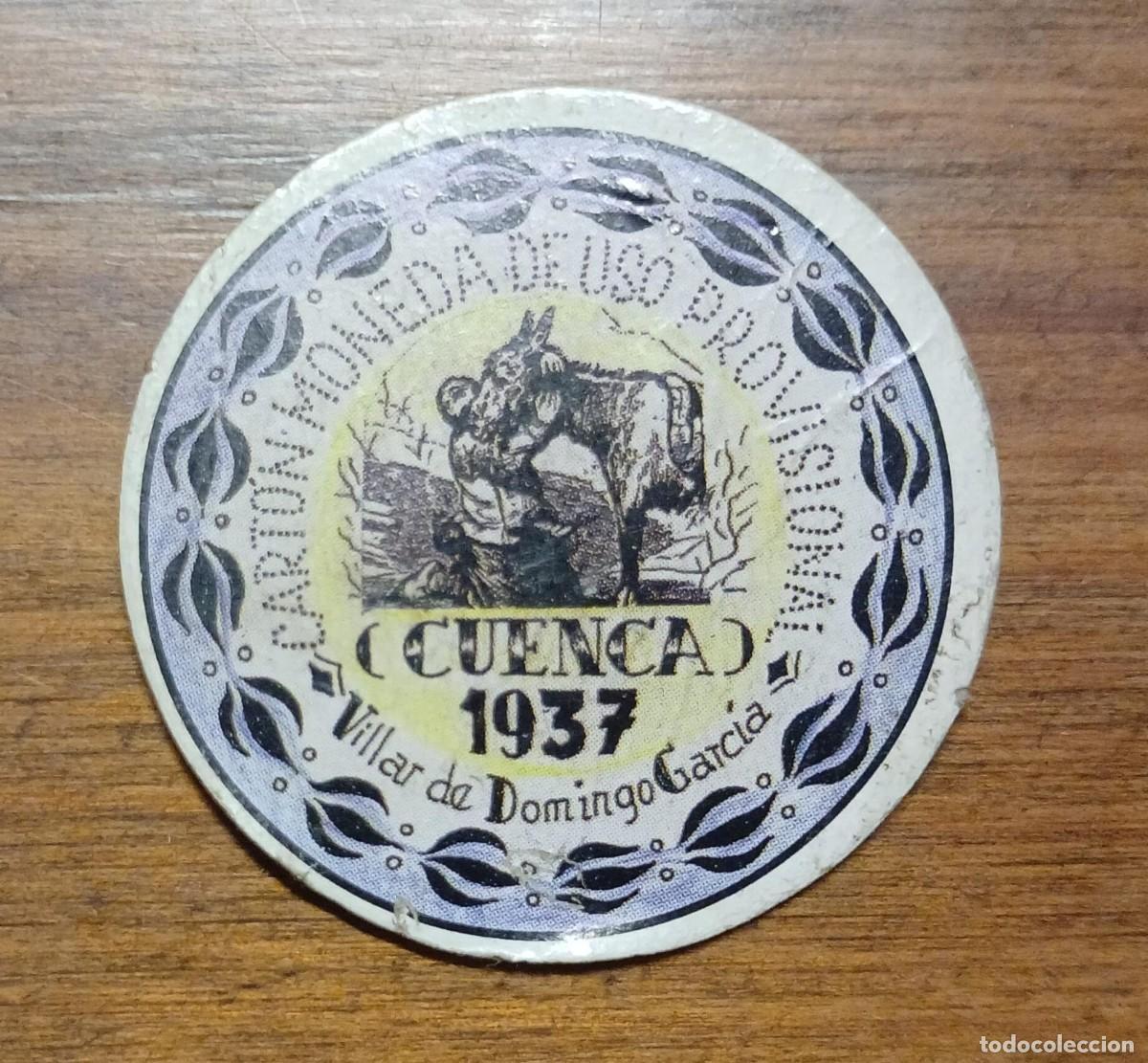 Monedas locales: SELLO CARTON MONEDA DE USO PROVISIONAL, 1937, VILLAR DE DOMINGO GARCIA (CUENCA).