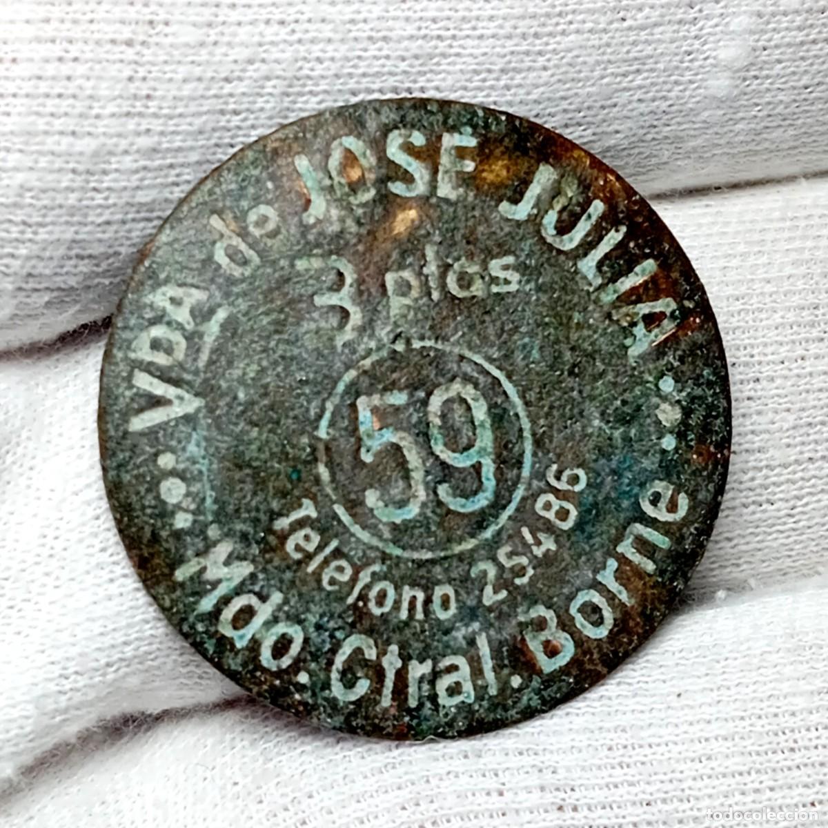 Monedas locales: Ficha Escasa Mercado Borne Barcelona Vda Jose Julia 3 Ptas Puesto 59 Exonumia Token 30mm