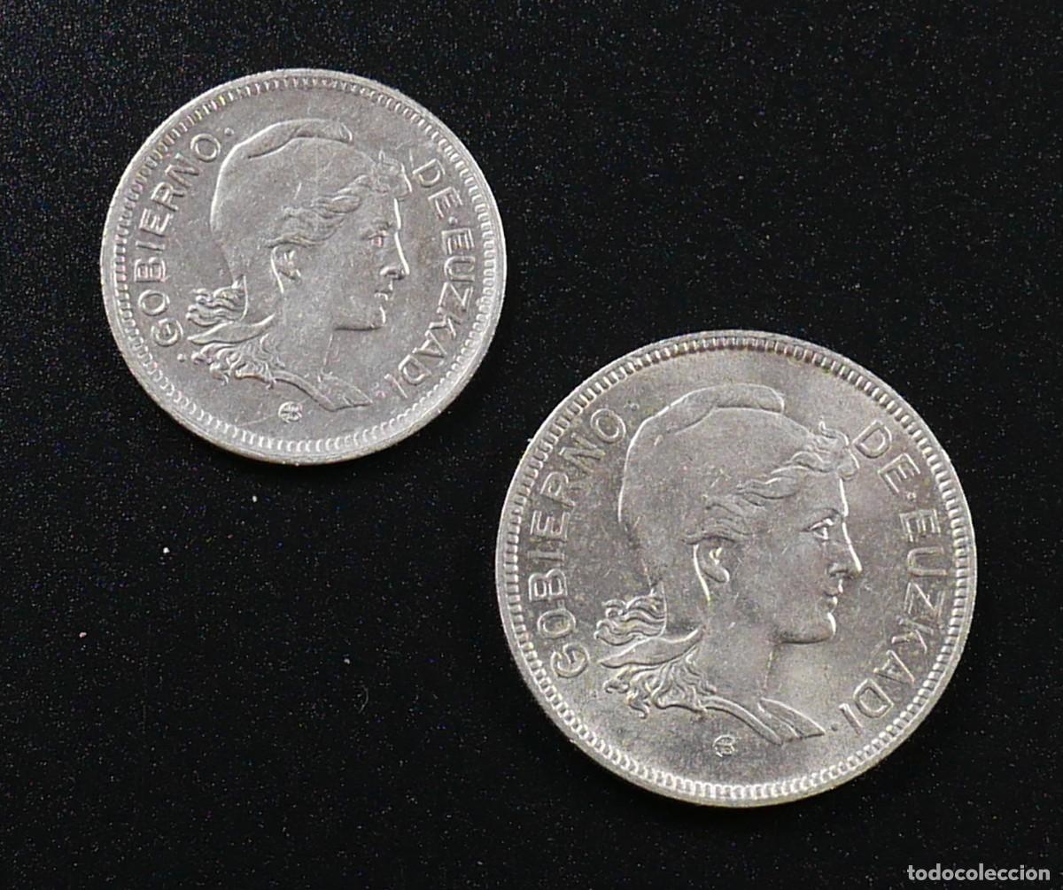 Local Coins: Euzkadi 1937 &ndash; 1 y 2 Pesetas &ndash; Gobierno Vasco &ndash; Guerra Civil &ndash; Pareja completa