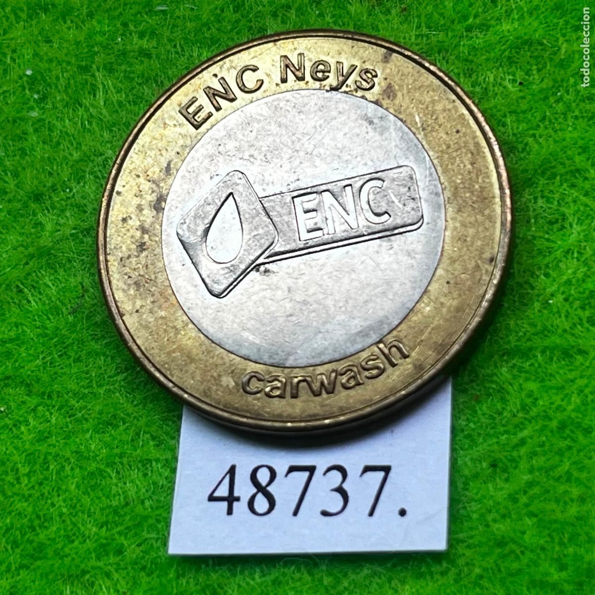 Monedas locales: Ficha autolavado, carwash, ENC Neys / ENC Electronic, bimetalica, token, jet&oacute;n